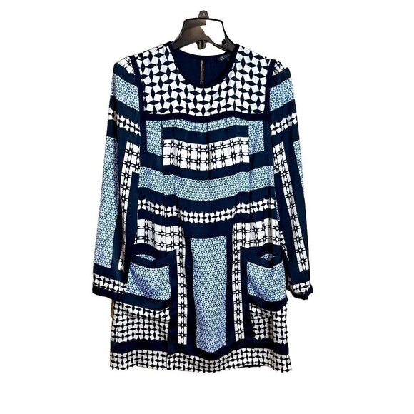 Armani Exchange Mini Dress Womens Size 2 Navy Blue Long Sleeve Geometric - Picture 1 of 12